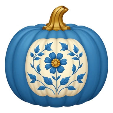 Blue and white floral toile pumpkin with gold stem  sticker