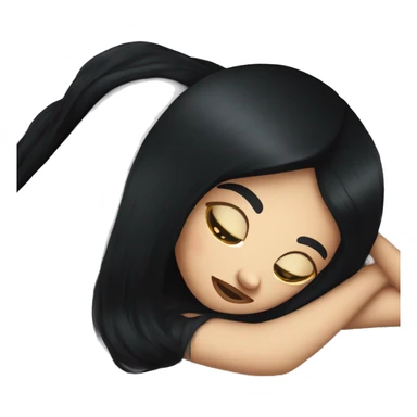 white girl with straight black hair laying down on a pillow sticker