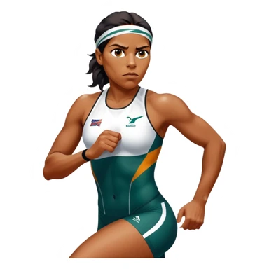 Cinematic Realistic portrait of Cathy Freeman, shown as an iconic Australian athlete with a focused, determined expression and modern athletic attire accented with subtle native motifs, rendered in dynamic, vibrant lighting sticker