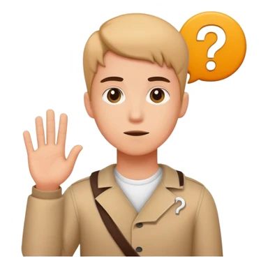 young character standing with a small help icon or question mark above their shoulder sticker