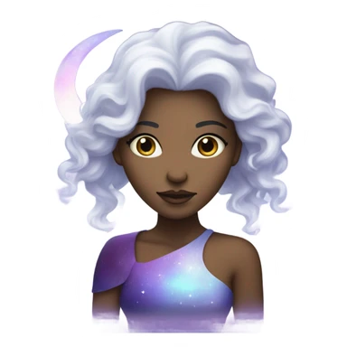 white mystical woman with mystical sparkling galaxy hair with moon and stars in purple and blue shades sticker