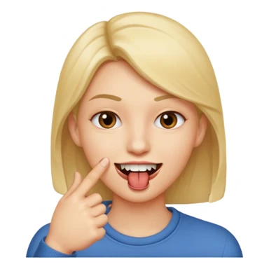 Con una sonrisa en la cara mientras muerde la punta del dedo indice en la boca son sus dientes sticker