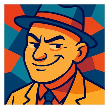 bald man with a fedora, smirking, vibrant toon style sticker