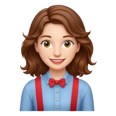 Woman with wavy brown hair and hazel eyes wearing red trouser suspenders  sticker