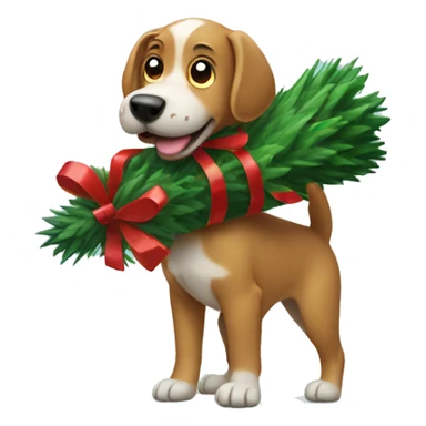 Dog carrying Christmas tree  sticker