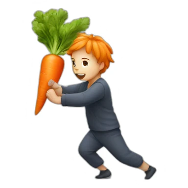 Small person fighting a carrot sticker
