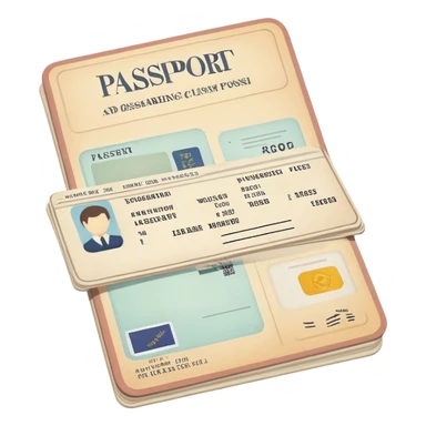 Passport and boarding pass with soft muted colors, not bright sticker