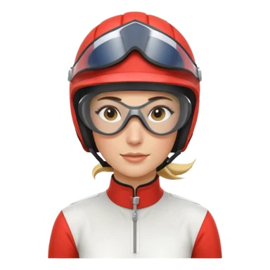 female horse race jockey portrait, head and shoulders only, racing helmet and goggles, sporty uniform collar, confident expression, 3D cartoon, mobile game icon style, clean background, no text, no watermark
 sticker