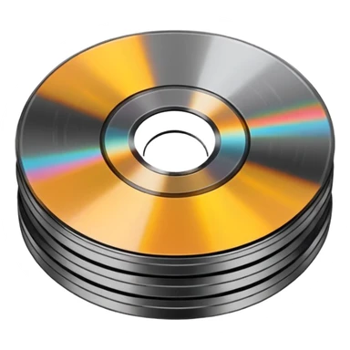 Minimalist emoji-style sticker of a small stack of DVD discs, one cracked, one with burn marks. Top-down view, grayscale and muted tones, flat design, no text. sticker