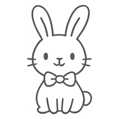 hand-drawn outlined sketch of a cute bunny with a bow tie, no color, simple lines, icon style sticker
