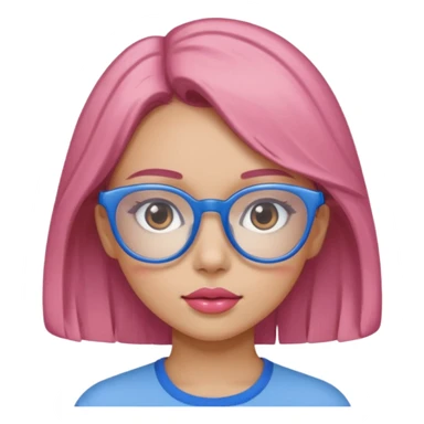 A girl with peach skin, brown eyes, blue glasses, pink lips, and light brown hair. sticker