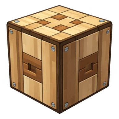 minecraft crafting station in a minecraft cube style sticker