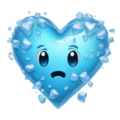 A blue heart frozen in ice with small pieces of ice a little bit cracked  sticker