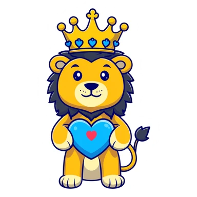 brave lion wearing a golden crown with blue hearts in New York City sticker