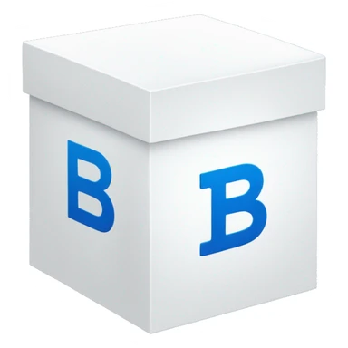 white box with blue illustrations and bold 'B' logo in the middle sticker
