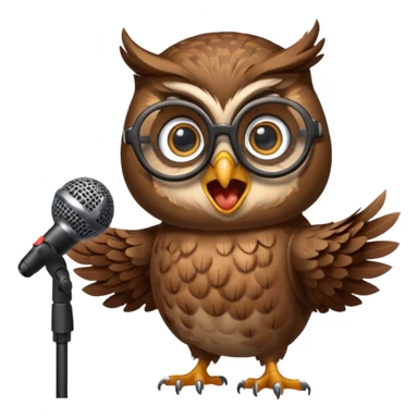 owl wearing glasses singing with microphone sticker