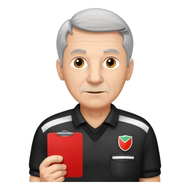 Older Referee – Experienced Look
 Wearing black jersey, gray hair, calm but firm, red card lifted halfway. sticker
