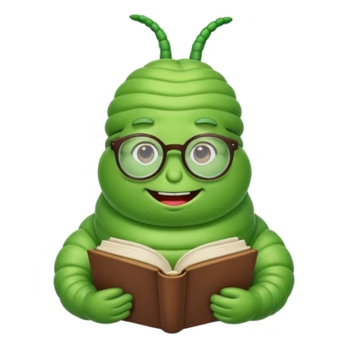 green fat Worm with glasses reading book sticker