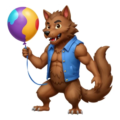 Werewolf inflating a giant balloon sticker