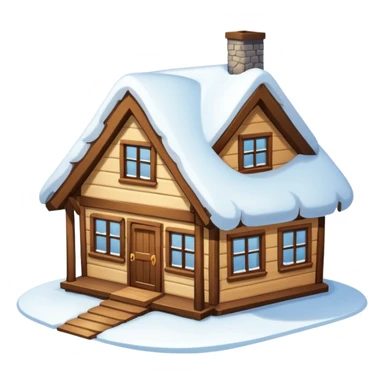 small house viewed directly from the front, with lots of snow sticker