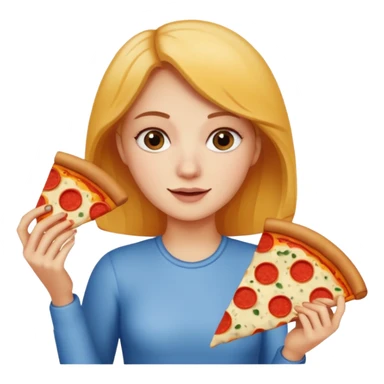 Woman with pizza slice sticker
