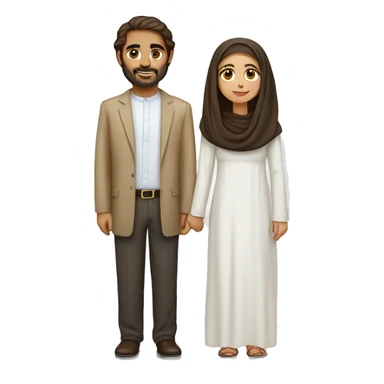 A wheat-haired woman with long brown hair with a long white Emirati husband sticker