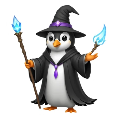 penguin wizard casting a spell sticker