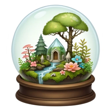 Mystical woodland glass-dome-terrarium-globe with moss inside, with bones inside, and flowers inside  sticker