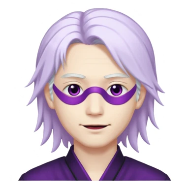 A young pale skinned Japanese man, with long free white hair. Purple eyes pink lips. Devious smile and an eyepatch sticker