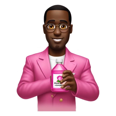 sean combs holding pink labeled oil sticker