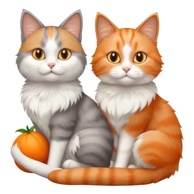 a realistic looking very fluffy grey and white cat sitting next to another cat sticker