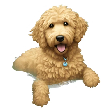 A golden doodle with wavy fur swimming in a pool sticker