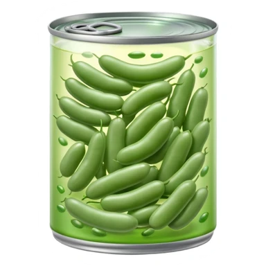 open metal can with pale green oval beans in clear liquid, no label or extras, soft lighting, subtle shadows, emoji scale sticker