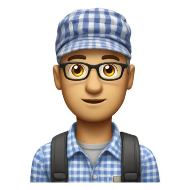 school teacher u rad from ussr in a checkered shirt and with a cap on his head and doves and eyes hair short black sticker