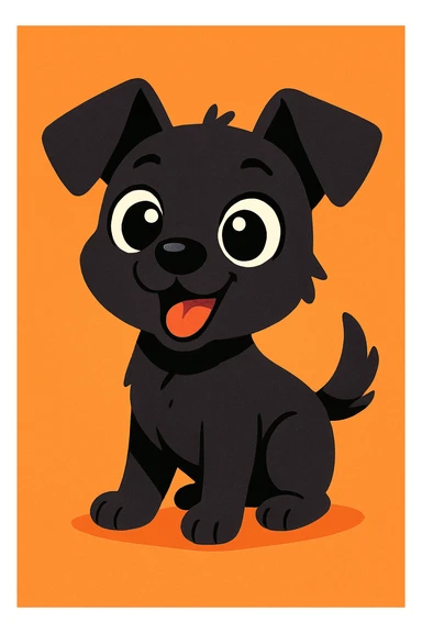 black dog, cute cartoon style, big eyes, playful expression sticker