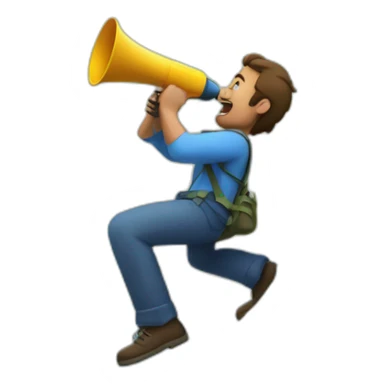 A man climbing a mountain while shouting on a megaphone sticker