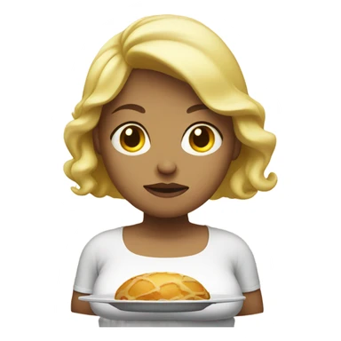 a sad overweight blondie woman with a plate of food sticker
