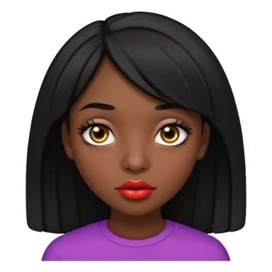 Dark skin gurl with black hair, big lips m, dark brown eye, octagon face shape and chinky eyes  sticker