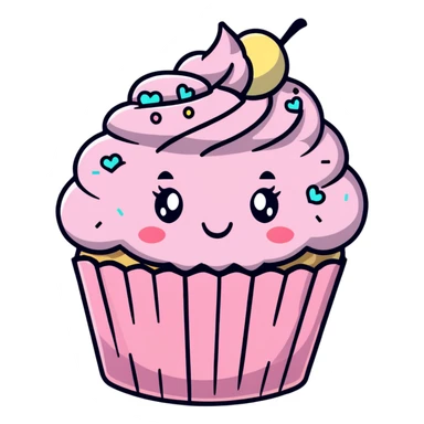 pastel pink cupcake with cute face and sprinkles sticker