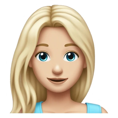 Girl with pink tank top and pale blue eyes skin straight dirty blonde hair with light blonde highlights with makeup smiling and long hair sticker