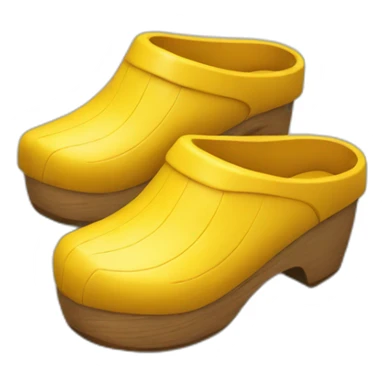 Two yellow wooden clogs with closed heel sticker