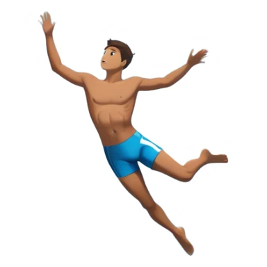 A diver mid-air, diving from a rocky cliff into the sparkling blue ocean below. The background shows a dramatic cliffside and clear sky, capturing the daring and exhilarating nature of cliff diving, with the water below ready to embrace the plunge. sticker