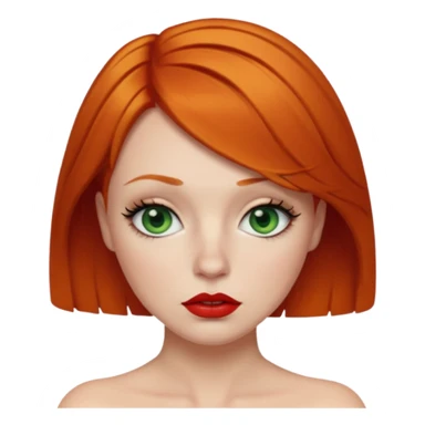 Short Ginger hair, green eyes, black long eye lashes large red lips White woman embarrassed sticker