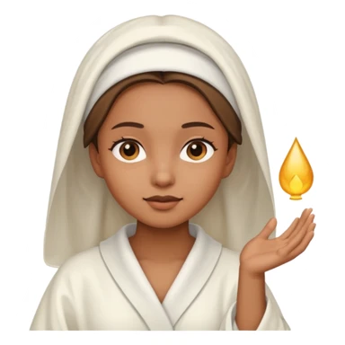 girl having facial wearing white robe, light brown colour sticker