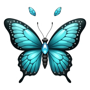 Black with aquamarine color sparkly Winged butterfly  sticker