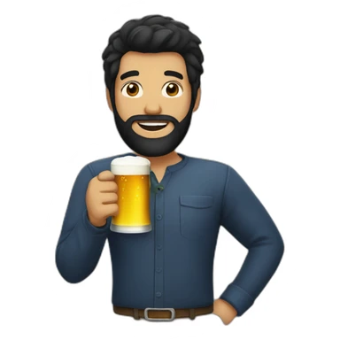 black hair beared man drinking beer sticker