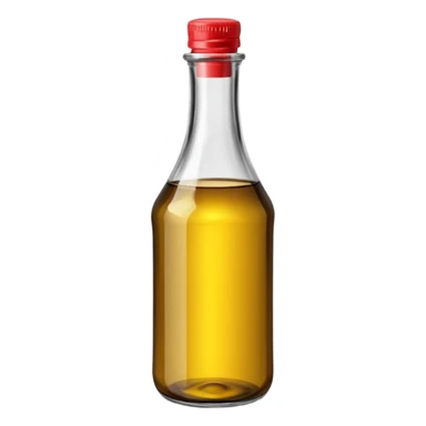 upright vinegar bottle, glass or plastic, clear or lightly tinted liquid, narrow neck, screw cap or cork metallic black or natural, blank label optional, reflective liquid, 3D clean style, transparent background sticker