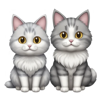 a very fluffy grey and white cat sitting next to another cat sticker