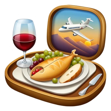 luxury plane food with wine sticker