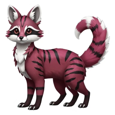 Rare realistic dark-burgundy grey black gradients lush tropical exotic cute epic pretty beautiful handsome gorgeous aesthetic colorful vibrant Vernid-Protogen-Primagen-Wickerbeast-Genet-Trico-species-Fakemon-hybrid-creature by LiLaiRa, beautiful intricate markings, full body sticker
